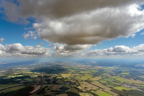Aerial view of the Mecklenburg-Western Pomerania landscape, cumulus cloud (Kumulus), Wolkenstrasse,