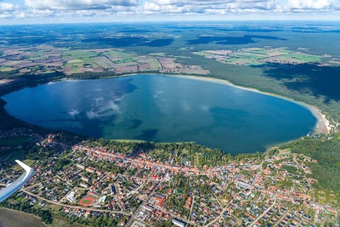 Aerial view of Arendsee, Altmark, water, lake, Saxony-Anhalt, Germany, Europe