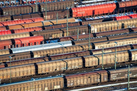 Aerial view Wagon, DB, railway, freight railway, distribute, arrange, logistics, transport, Maschen