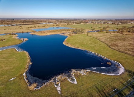 Icy waters on a winter's day in the floodplains of the Elbe valley near Schönberg on the dyke.