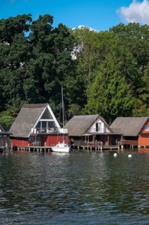 Schwerin, Mecklenburg-Vorpommern, Germany, boathouses on the Ziegelsee, in the 1970s some sections
