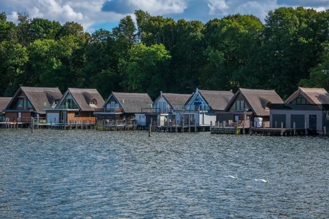 Schwerin, Mecklenburg-Vorpommern, Germany, boathouses on the Ziegelsee, in the 1970s some sections