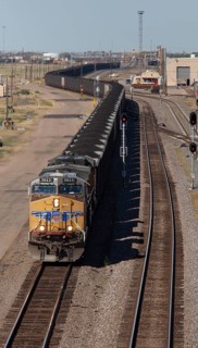 North Platte, Nebraska - An eastbound train hauling coal from western strip mines passes through