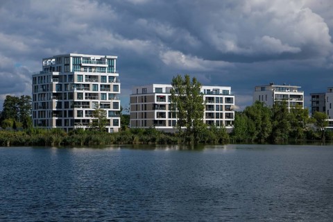 Schwerin, Mecklenburg-Vorpommern, Germany, Luxury flats on the shores of Ziegeinnensee lake, Europe