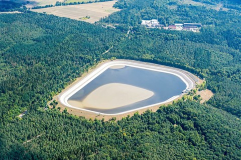 Aerial view of Geesthacht pumped storage basin, power generation, Schleswig-Holstein, Germany,