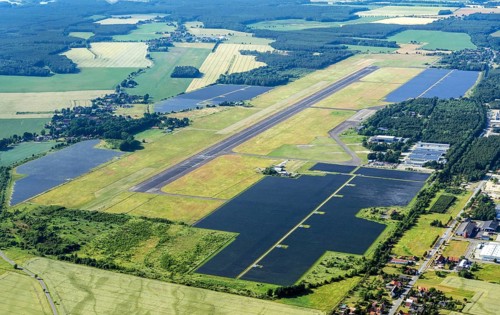 Aerial view of Rothenburg Görlitz airfield, photovoltaics, solar, solar power, solar energy,
