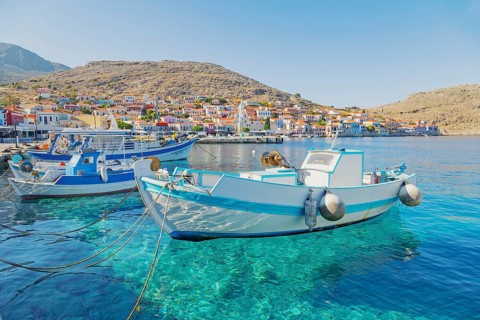 Emporio harbour, Halki Island, Dodecanese Islands, Greece, Europe