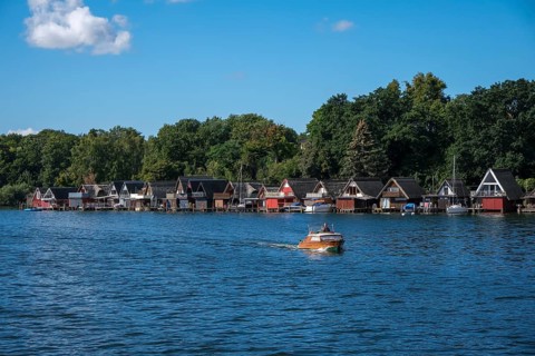Schwerin, Mecklenburg-Vorpommern, Germany, boathouses on the Ziegelsee, in the 1970s some sections
