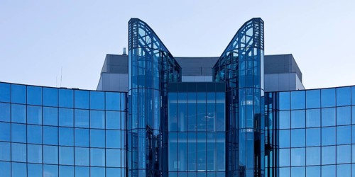 Modern, mirrored glass architecture, headquarters of Vantage Towers AG, Prinzenpark, Düsseldorf,