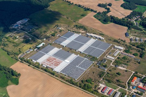 Aerial view of Haßleben pig fattening plant, largest pig fattening plant in the GDR, not in