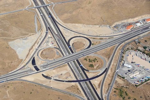 Aerial view of new motorway construction, building site, Segovia, Castilla y León, Spain, Europe