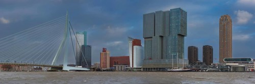 Nieuwe Maas with Erasmus Bridge and high-rise buildings, Rotterdam, South Holland, Netherlands