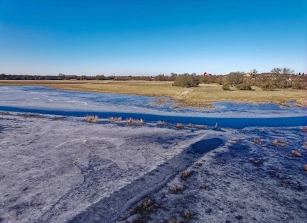 Icy river landscape of the Havel floodplain in the Altmark. Aerial view. Havelberg, Saxony-Anhalt,