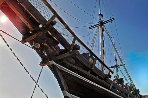 Bowsprit of the MS Felicia liveaboard, Flores, Indonesia, Asia