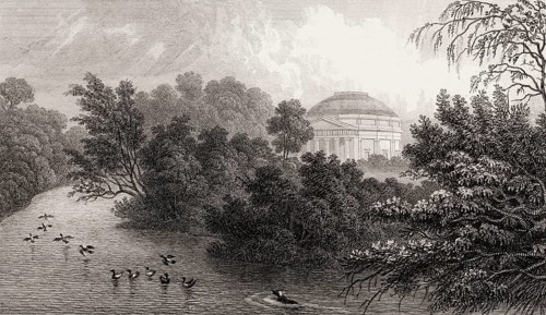 The London Colosseum, Regent's Park Lake, London, UK, illustration by Th. H. Shepherd, 1826