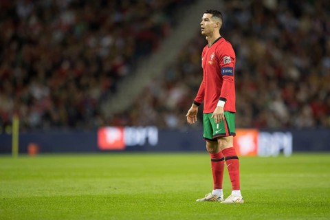 Football match, captain Cristiano RONALDO CR7 Portugal in front of the free kick with view to the