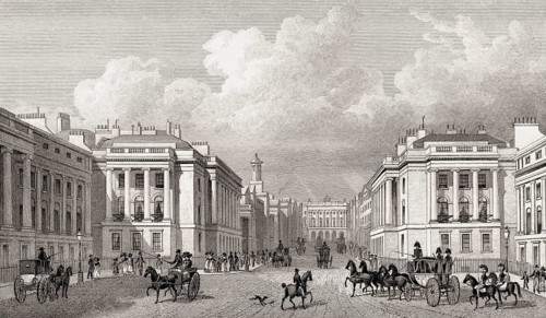 Waterloo Place in St James's, Regent's Street, London, UK, illustration by Th. H. Shepherd, 1826