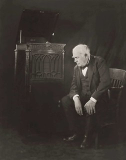 Thomas Alva Edison listening to his disc phonograph, digitally edited