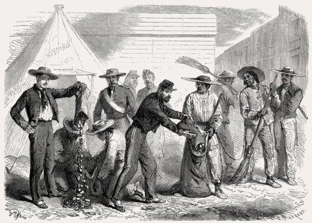 French soldiers distributing their remaining biscuit, Second Franco-Mexican War, 1863