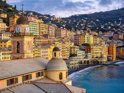 Close-up of the bell tower of Camogli