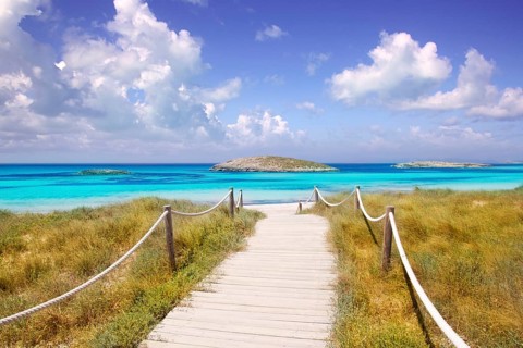 Beach way to Illetas paradise beach in Formentera Balearic islands