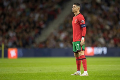 Football match, captain Cristiano RONALDO CR7 Portugal in front of the free kick with view to the