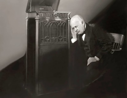 Thomas Alva Edison listening to his disc phonograph, digitally edited