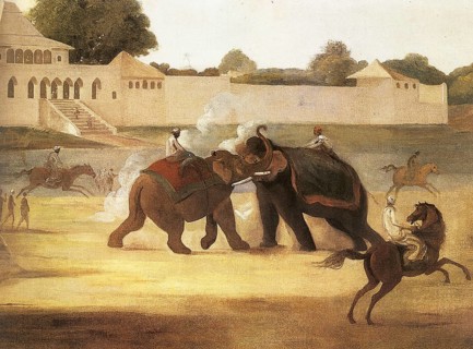 Elephant fight in front of Nawab of Oudh's Bungalow at Gow gautee, India 1995