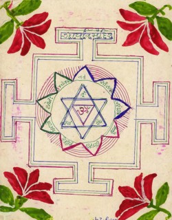 Yantra dedicated to Goddess Gayatri, Yantra made in mid 1970's, India, Asia