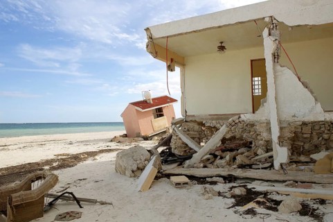 Cancun Caribbean houses after hurricane storm crash disaster