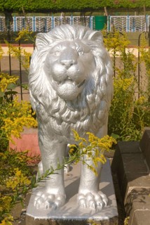 Statue of lion painted in silver color at memorial of armed freedom fighters from year 1857-1947 at