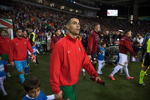 Football match, Cristiano RONALDO CR7 Portugal during the run-in in front of the match with run-in