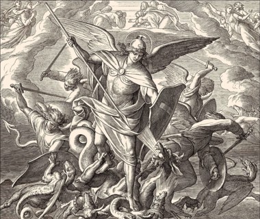Saint Michael Fighting the Dragon, Book of Revelation, New Testament, by Julius Schnorr von