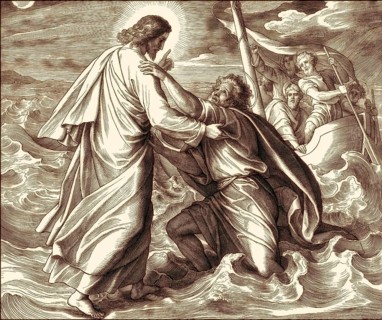 Jesus walking on the water, New Testament, by Julius Schnorr von Carolsfeld, 1860