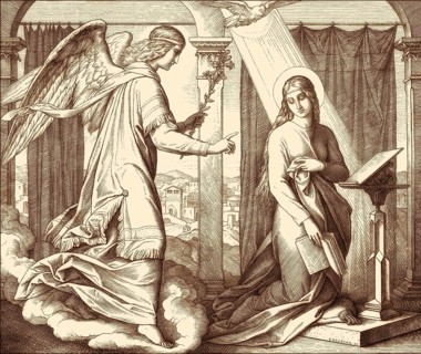 The Angel Gabriel brings the message to Mary about Jesus' birth, by Julius Schnorr von Carolsfeld