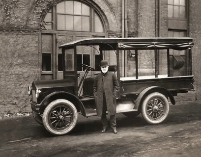 Thomas Alva Edison inspecting a Lansden Electric truck which used Edison batteries, digitally