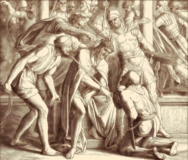 The mocking of Jesus, New Testament, by Julius Schnorr von Carolsfeld, 1860