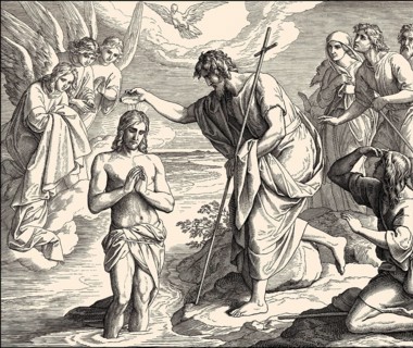 The baptism of Jesus by John the Baptist, New Testament, by Julius Schnorr von Carolsfeld, 1860