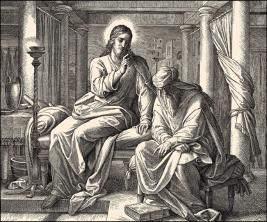 Nicodemus talking to Jesus, New Testament, by Julius Schnorr von Carolsfeld, 1860