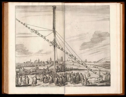 Keplerian astronomical refracting telescope, Machinae coelestis, 1673, by Johannes Hevelius, Danzig