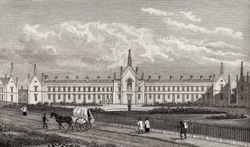 Whittington's Alms Houses, Highgate, London, UK, illustration by Th. H. Shepherd, 1826