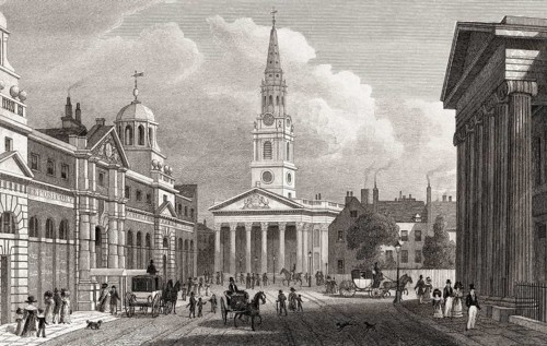 St Martin-in-the-Fields, London, UK, illustration by Th. H. Shepherd, 1826