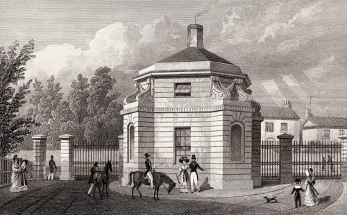 West Gate, Regent's Park, London, UK, illustration by Th. H. Shepherd, 1826