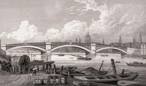 Southwark Bridge, London, UK, illustration by Th. H. Shepherd, 1826