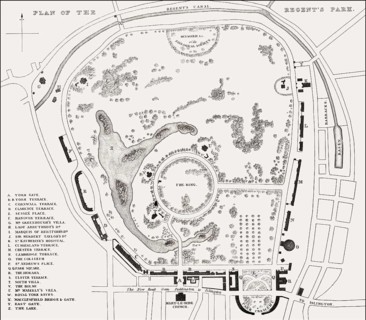 Plan of the Regent's Park, London, UK, illustration by Th. H. Shepherd, 1826