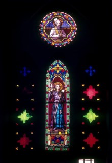 Stained Glass in Basilica of the Sacred Heart of Jesus at Puducherry Pondicherry, South India,