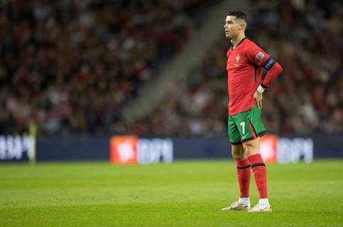 Football match, captain Cristiano RONALDO CR7 Portugal in front of the free kick facing the