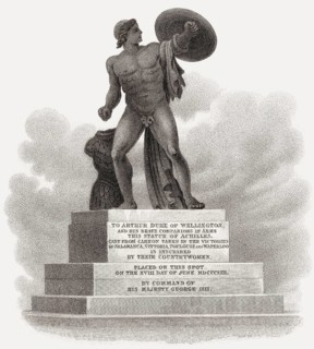 Statue of Achilles, Hyde Park Corner, London, UK, illustration by Th. H. Shepherd, 1826