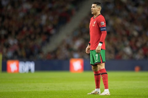 Football match, captain Cristiano RONALDO CR7 Portugal in front of the free kick with view to the