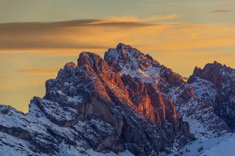 Sunrise on the Seiser Alm, South Tyrol, Italy, Europe